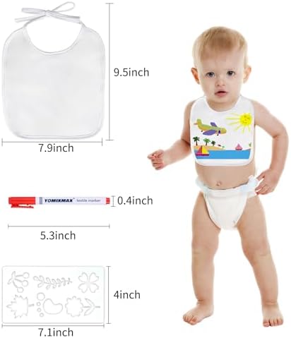 GOLDGE Dazzle at Baby Showers with a 44-piece DIY Bib Decorating Kit. 24 Bibs, 6 Stencils, 14 Markers. Perfect Gender Reveal Party Gift!, Medium, White - Image 4