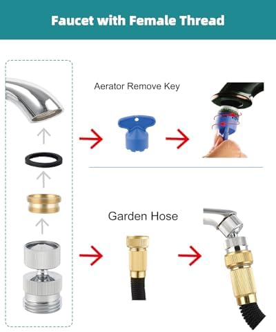 Hibbent Swivel Faucet Adapter Kit, Solid Brass 3/4" Garden Hose Adapter with Aerator, 360 Degree Kitchen Sink Faucet Aerator Adapter for Female and Male to Male, Chrome - Image 5