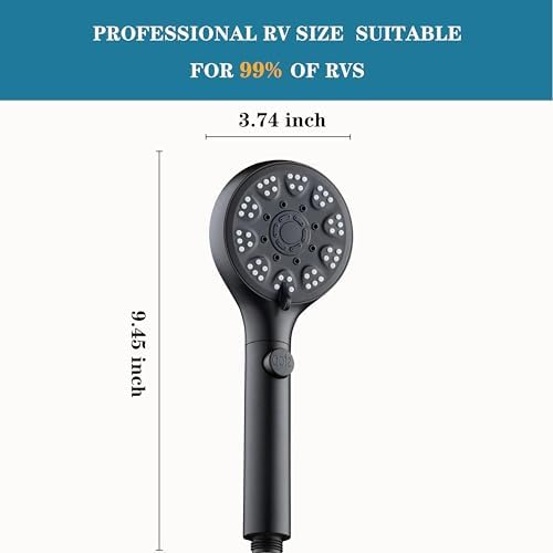 RV shower head with hose, High Pressure handheld Shower Head with ON OFF Switch, 5 Spray Modes for RV Camper, Water Saving Pause button, Adjustable Self-adhesive Holder (Black) - Image 6