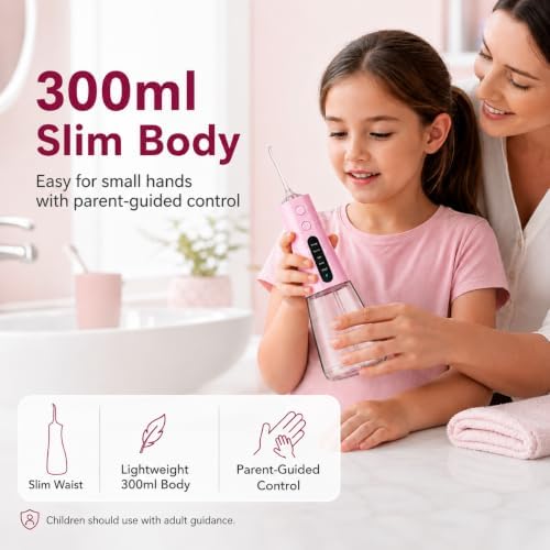MOCEL Water Dental Flosser, Cordless Portable Oral Irrigator with OLED Display, 300ml Water Tank, 5 Cleaning Modes, 6 Jet Tips, IPX7 Waterproof Rechargeable Teeth Cleaner for Home, Travel, Braces Pink - Image 3