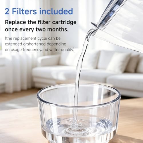 Water Filter Pitcher with 2 Replacement Filters, BPA-Free Water Filtration Pitcher, Space-Saving Design for Refrigerator, Flip-Top Lid, Easy-Pour Handle, Improves Tap Water Taste - Image 6