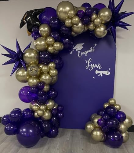 Purple and Gold Balloon Garland Arch Kit - Dark Purple and Metallic Explosion Gold Star Balloons for Birthday Graduation Baby Shower Adults Prom Luxury Violet Royal Party Decorations - Image 6