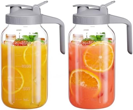 JunVpic Glass Pitcher with lid, 64 oz Wide Mouth Mason Jar by Junvpic