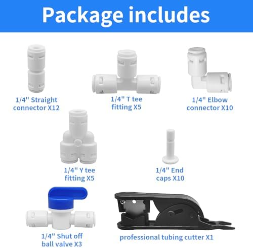 Water Tube Fittings Kit, 1/4" OD Quick Connect Push to Connect Fittings for RO/DI Water Filter System (Ball Valve+ T+ I+ L+ Y+ Professional Tubing Cutter, 46Pcs) - Image 2