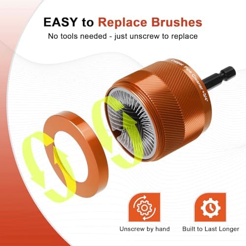 1/2" & 3/4" Copper Pipe Cleaner Set for Drill, with 1/4" Hex Shank & 6 Brush Blades & 2 Pipe Cleaning Brush, Plumbing Tools for Removing Rust, Stains & Paint from Copper & Metal Pipes, Orange - Image 2