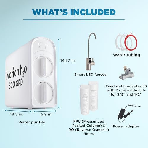 Ivation H2O 800 GPD, Reverse Osmosis Under Sink, Tankless Water Purifier, Home Kitchen Drinking Water Filtration TDS System with 8-Stage Filter NSF/ANSI 42, 58 & 372 Certified, Smart LED Faucet - Image 6