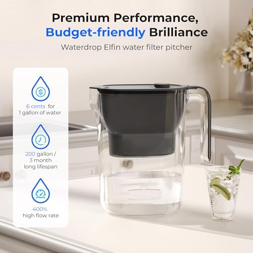 Waterdrop PT-05BL-L Water Filter Pitcher, 7-Cup, NSF Certified, Black - Image 2