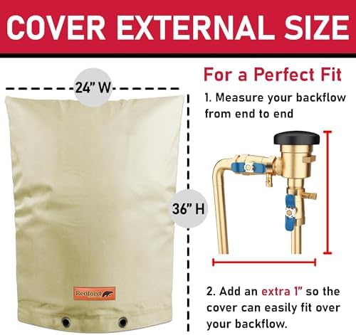 Redford Supply Co. Cold Snap (5°F) Backflow Preventer Insulation Cover, 24"W x 36"H, Pipe Insulation, Water Sprinkler Covers for Outside, Sprinkler Backflow Cover for Winter, Well Pump Bag (Beige) - Image 5