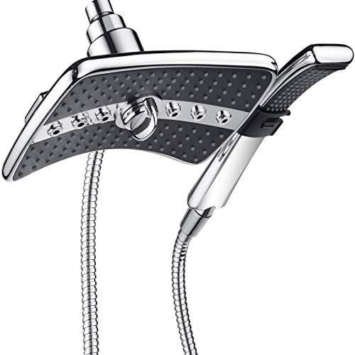 BRIGHT SHOWERS High Pressure Dual Shower Head Combo, Handheld Showerhead Rainfall Shower Head Set with Black Face, 60 Inch Long Stainless Steel Shower Hose, Chrome by BRIGHTSHOWERS