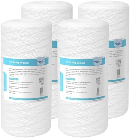 Membrane Solutions 1 Micron 10"x4.5" String Wound Whole House Water Filter Replacement Cartridge Universal Sediment Filters for Well Water - 4 Pack by MembraneSolutions