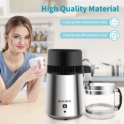 ROVSUN【Upgraded】 1.1 Gallon/4L Countertop Water Distiller Stainless Steel for Home, 750W Distilled Water Machine Maker Water Distillers with Glass Container, 1L/H, Silver - Image 2