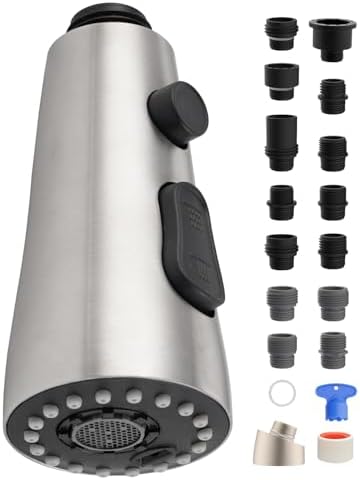 Stainless Faucet Head Replacement, 3 Modes 15 Adapters, Brushed Nickel by Greatcomfortathome