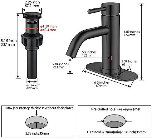 Single Hole Bathroom Sink Faucet Matte Black, Modern Single Handle Bathroom Faucet Commercial Stainless Steel Basin Faucet with Drain - Image 5