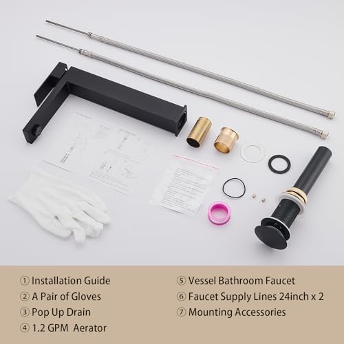 AVSIILE Matte Black Vessel Sink Faucet, 1 Hole Single Handle Tall Faucets - Image 7