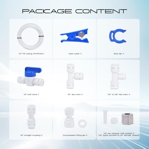 Refrigerator Water Line Kit, CNAODUN Ice Maker Water Line Kit with 1/4" OD 39.4ft Water Line Reverse Osmosis Quick Connect Fittings Push To Connect Water Tube Fittings for Fridge Ice Maker - Image 2