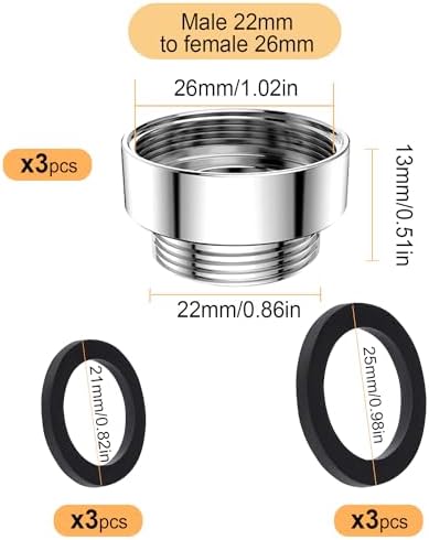 3 pcs Brass Faucet Adapter Kit, Male 0.86in to Female 1.02in Kitchen Aerator Adapter Set, Sink Faucet Adapter for Connecting Garden Hose Water Filter Standard Hose via Diverter - Image 2