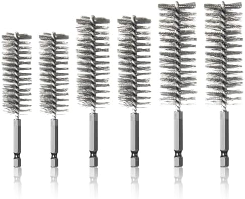 6PCS 304 Stainless Steel Bore Brush Copper Pipe Cleaner, Twisted Wire Drill Brush,1/4 Inch Hex Shank S2 Steel Handle, for Power Drill Plumbing Tools,4-3/4”,7-1/2”,9-3/4”,12mm, 19mm, 25mm by ColumPRO