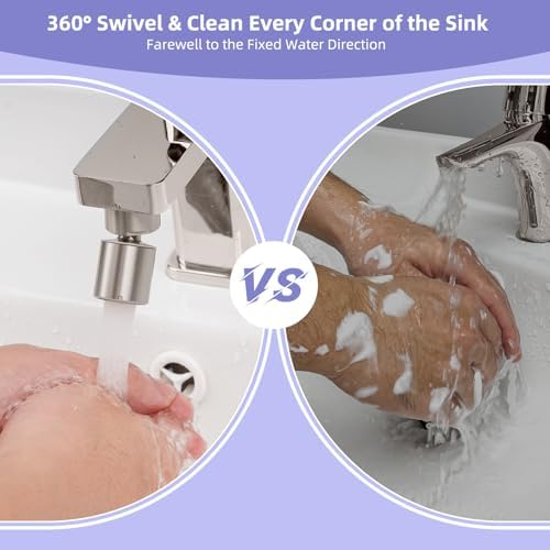 Hibbent NSF/ANSI/CAN 61 Certified Faucet Aerator, CUPC Certification 360 Degree Swivel Kitchen Sink Aerator, 2-Flow Sprayer Faucet Replacement Part 55/64 Inch Female Thread - Brushed Nickel - Image 3