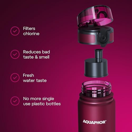 AQUAPHOR City Water Filter Bottle 17 oz | Reusable & Portable Filtered Water Bottle | BPA-Free | Perfect for Camping, Travel, Indoor & Outdoor Use | Ruby Red - Image 4