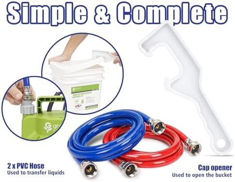 Green Expert Tankless Water Heater Flushing Kit, 1/2HP High-Flow Pump (2500 GPH), 3 Gallon Locking-Lid Bucket, 2×6ft 3/4" GHT PVC Hoses & Wrench, Descaling Maintenance Kit (Descaler Not Included) - Image 5