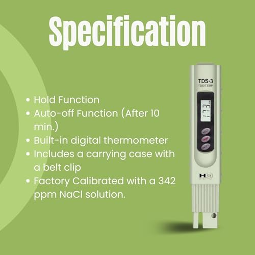 HM Digital TDS-3 Handheld TDS Meter With Carrying Case, 0 - 9990 ppm TDS Measurement Range, 1 ppm Resolution, +/- 2% Readout Accuracy - Image 4