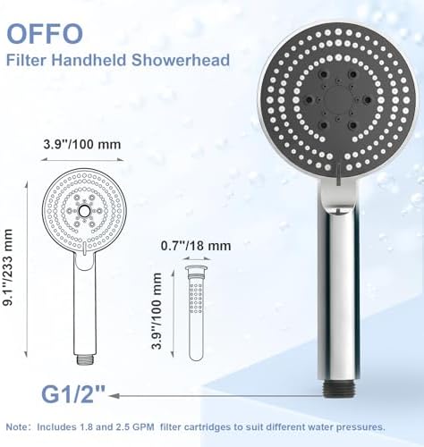 OFFO Handheld Shower Head with Hose, 6 Spray Settings Filtered Shower Head, Detachable Hand Shower for Hair Washing, Pet Bathing and Tub Cleaning, Easy Installation, Chrome - Image 5