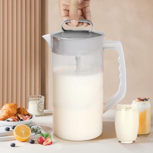 Mixing Pitcher for Drinks, 2 Quart/ 64oz Plastic Water Pitcher with Lid, Angled Plastic Blades and Adjustable Mixer Plunger for Juice, Powdered Milk, Beverage Container (Two) - Image 5