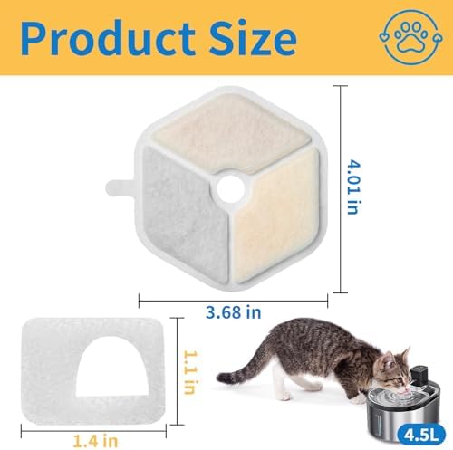 16 Sets Replacement Filter & Sponges for Smartoo 152oz/4.5L Pet Cat Water Fountain, Fountain Filters Compatible with Wireless Stainless Steel Cat Water Fountain PTM-643 - Image 3