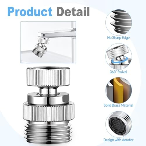 3/4" Brass Faucet to Hose Adapter with Aerator Chrome - Image 3