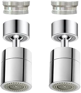 2 Pcs Faucet Aerator, 360° Swivel Kitchen Sink Faucet Aerator, Big Angle Twist, Dual-function 2-Flow Sprayer Faucet Head, Sink Sprayer Attachement, Faucet Replacement Part 55/64'', Chrome by Unknown