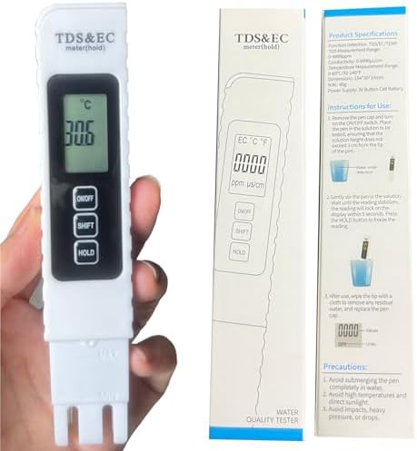 2025 New Digital Water Quality Tester, 4-in-1 TDS EC Temperature (°C/°F) Meter, 0-9990ppm Range, for Drinking Water, Aquariums, RO/DI Systems Battery Included by Unknown