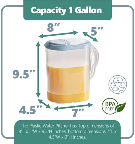 Tribello Pitcher with Lid 1 Gallon, Slim Clear Plastic Water Pitcher with Pivot-top Spout Lids, Iced Tea Pitcher for Fridge, Freezer/Dishwasher Safe, and BPA/Phthalate Free - Image 2