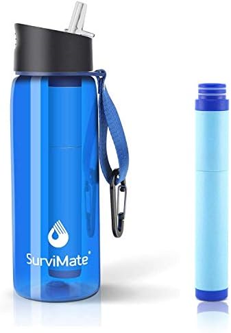 SurviMate Blue Filtered Water Bottle and Replacement Filter by SurviMate