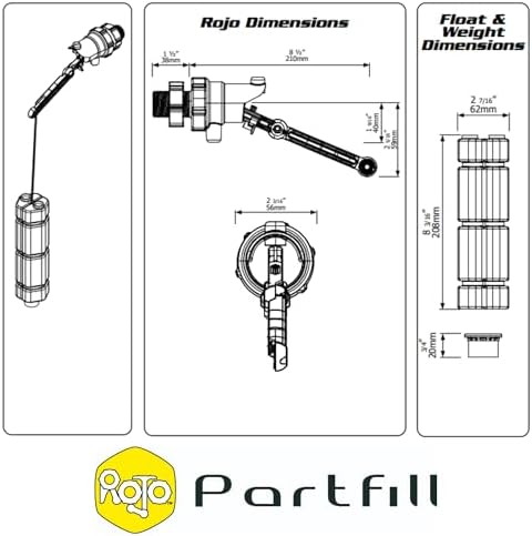 Jobe Valves Rojo Part Fill Valve 1/2" for Rainwater Harvesting Tanks, Low Flow Float Valve with Non Return Valve, Lock-Off Switch, Long Tail Thread & Back Nut, 150 PSI, Yellow/Black - Image 6