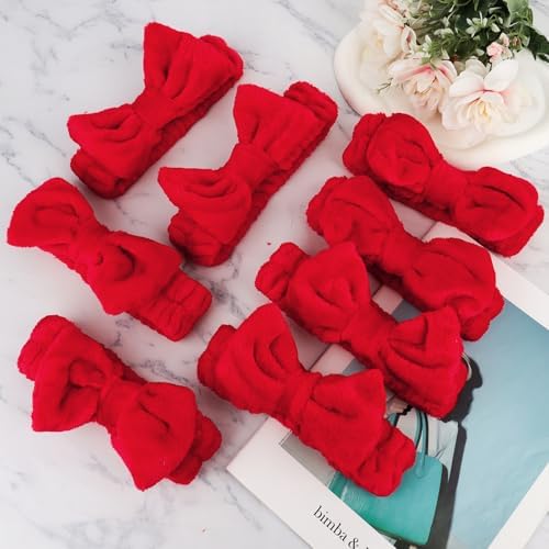 Ondder Spa Headband for Washing Face 8 Pack Red Skincare Makeup Headbands - Image 7