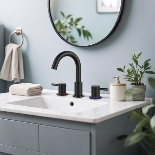 Black Bathroom Faucet 3 Hole, 2-Handle Widespread Faucet (2 Pack) - Image 3