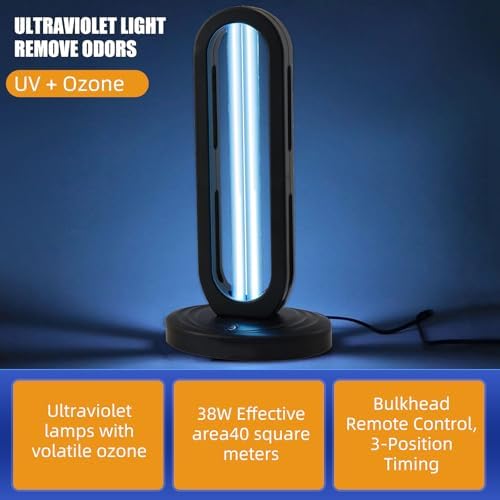 Ultraviolet Germicidal Lamp 110V, 38W Ozone UV Light Sanitizer for Whole Room, Three-Step Timing Remote Control, Blue Light for Home/Office/School - Image 2
