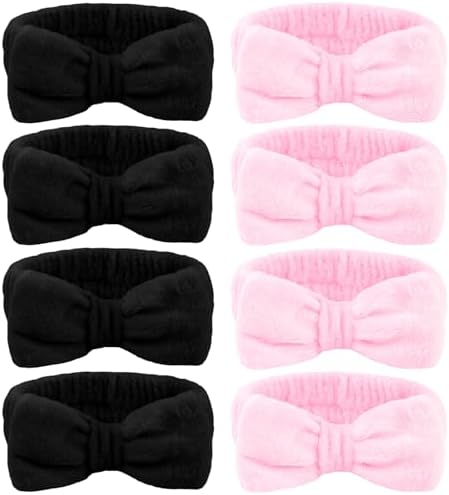 Ondder 8 Pack Makeup Headband Black and Pink Spa Headband Skincare Headbands for Washing Face by Ondder