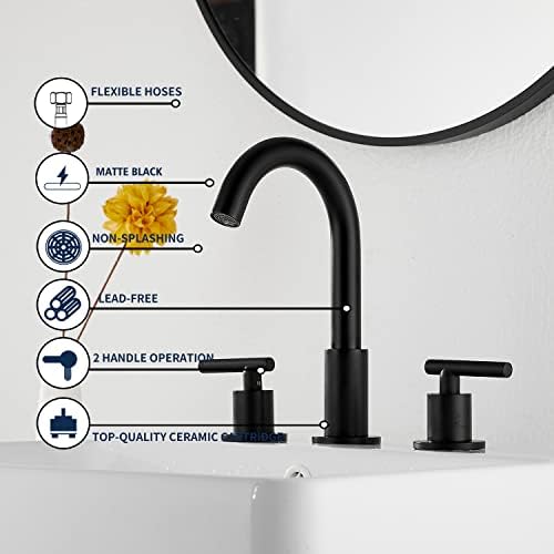 Black Bathroom Faucet 2-Handles 3 Holes 360 Swivel Spout Widespread Bathroom Sink Faucet with Pop Up Drain - Image 5