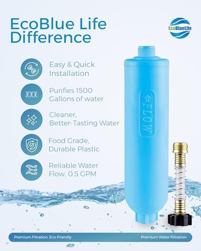 EcoBlueLife RV Water Filter - Inline Attachment with KDF & Activated Carbon, Reduces Odors, Chlorine-Taste, Sediments for Pure Drinking Waters, Perfect for Travel Trailers, Marine, Camper Water Filter - Image 4