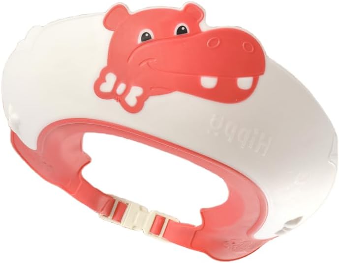 Baby Shower Cap Shield, Shower Cap for Kids, Visor Hat for Eye and Ear Protection for 0-9 Years Old Children,Cute Dinosaur/Crocodile/Hippo shape Makes the Baby Bath More Fun (Hippo, Red) by Thcbme