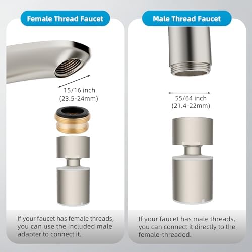 Hibbent cUPC Certified 2-function 360° Swivel Sink Aerator, Brushed Nickel - Image 5