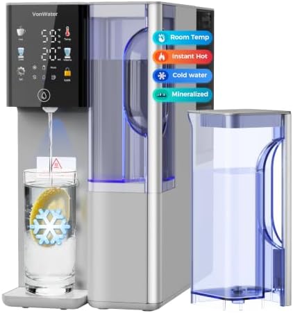 C5ALK-GY Mineral Reverse Osmosis Water Filter Countertop with 2 Portable Pure Water Pitchers Hot and Cold RO System-3s Instant Hot, 8-Stage RO Filtration, 6 Temp Settings, NSF/ANSI372/42/58 by VonWater