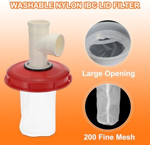 MECCANIXITY 245mm IBC Lid Filter Cover, 3-Way Plastic IBC Tote Hose Adapter 1000L Rainwater Tank Container with Washable Nylon Filter for 275 Gallon Water Tanks, Red/White - Image 5