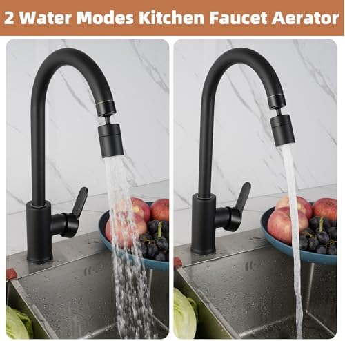 Hibbent Faucet Aerator, 360 Degree Kitchen Sink Faucet Aerator, Dual-function Swivel Big Angle Kitchen Faucet Attachment, Faucet Replacement Part, Matte Black - Image 2