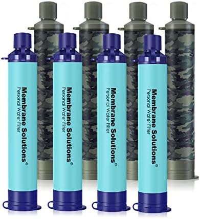 Membrane Solutions Straw Water Filter, Survival Filtration Portable Gear, Emergency Preparedness, Supply for Drinking Hiking Camping Travel Hunting Fishing Team Family Outing (8Pack, Blue+Camo) by MembraneSolutions