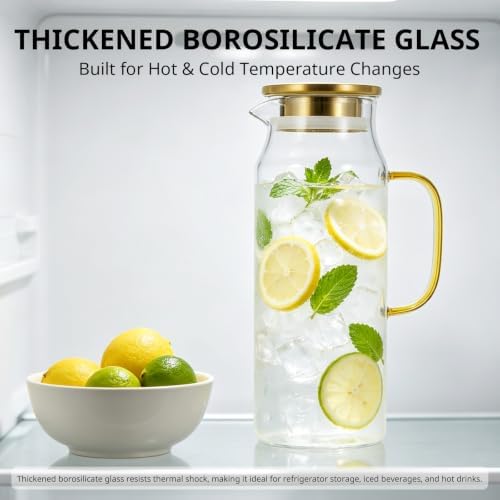 Bivvclaz 1.6 Liter 54 oz Gold Glass Pitcher with Lid and Handle - Image 3