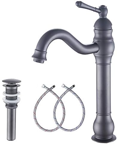 Bathroom Faucet 360° Swivel Single-Handle One Hole Bathroom Vessel Sink Faucet Matching Pop Up Drain Grey Farmhouse Bathroom Vanity Faucet by GGStudy