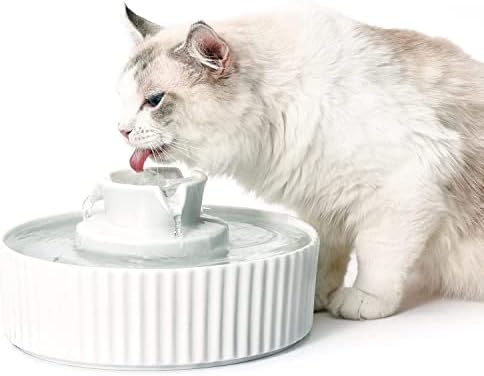 Cepheus Pet Drinking Fountain-2.1L/71oz Ceramic Cat Water Fountain-Automatic Ceramic Water Fountain for Cats and Dogs with with Ultra-Quiet Pump(White) by Cepheus
