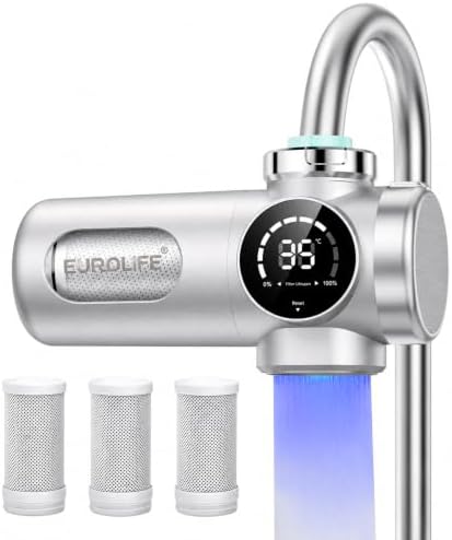 Combo Eurolife Faucet Mount Water Filter EL-LS-A15, LED Sink Water Filter with UV Light and Real Time Filter Life Indicator, Carbon Filter 8 Level fine Filtration, Extra More 2 Carbon Filter Included by EUROLIFE
